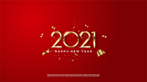 Colore dorato del buon anno del fondo su un fondo rosso.