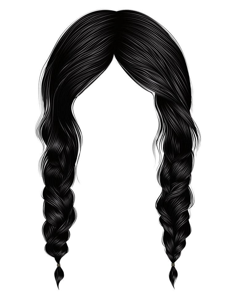 Colore nero castana dei capelli delle donne alla moda. due trecce.