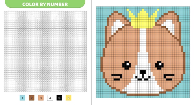 Colore per numero Principessa gattino gelato libro da colorare pixel quadrati numerati gioco per bambini