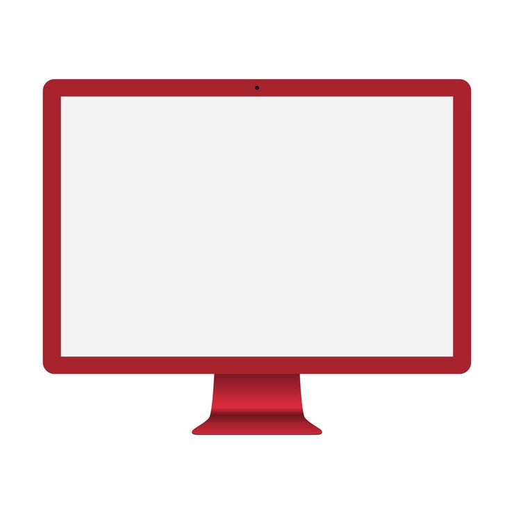 Vettore colore rosso del computer con lo schermo in bianco isolato su fondo bianco. illustrazione di riserva