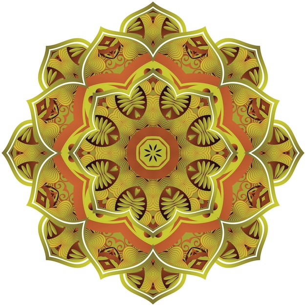 Colore verde testurizzato mandala astratto con una combinazione di linee in oro giallo