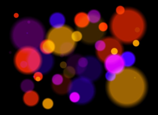Colorful blurred circles with smooth glow and layered transparency on black background Random soft shapes form festive abstract depth with no symmetry or focal point