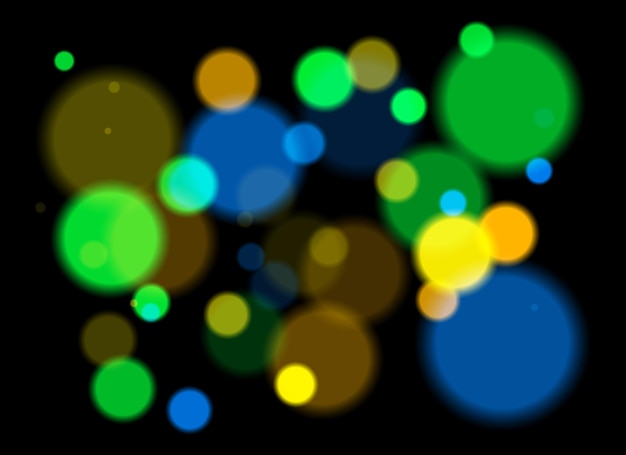 Colorful blurred circles with smooth glow and layered transparency on black background Random soft shapes form festive abstract depth with no symmetry or focal point