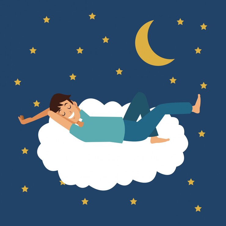 Vettore colorful scene of night with man sleep in cloud with moon and stars
