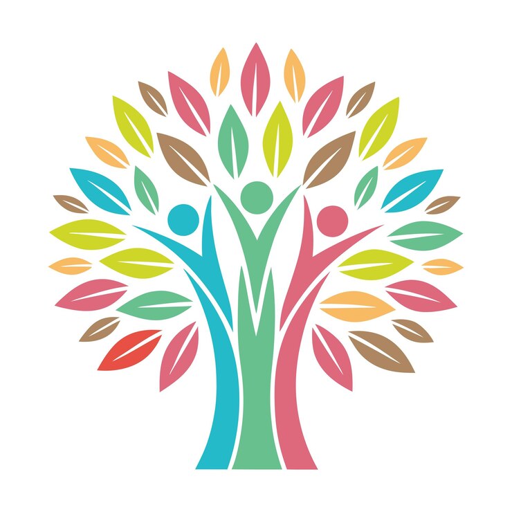 Colorful Tree People Logo Vector per il benessere e il branding della comunità