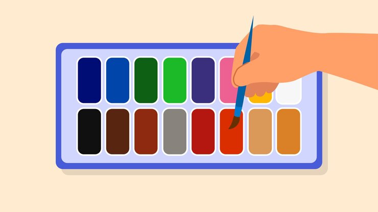 Vettore colori ad acquerello nel concetto di scatola
