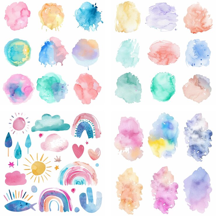 Vettore colori macchia tinta tratto colorato pastello spruzzo ruvida creatività acquerello effetto vernice