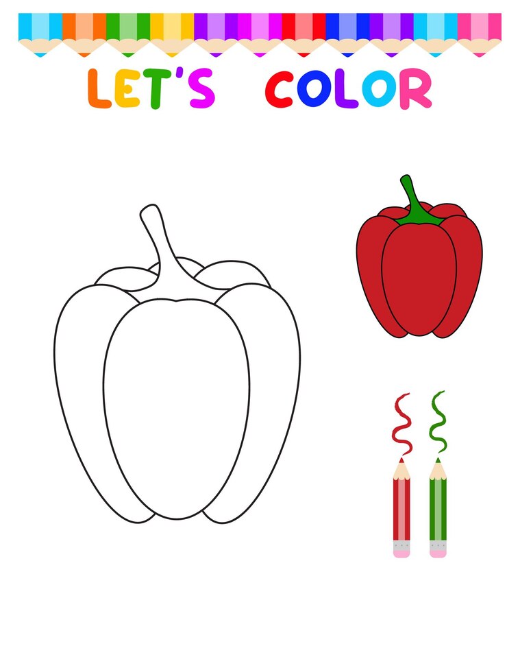 Vettore coloriamo l'intrattenimento per i bambini foglio di addestramento foglio di lavoro pepe dolce