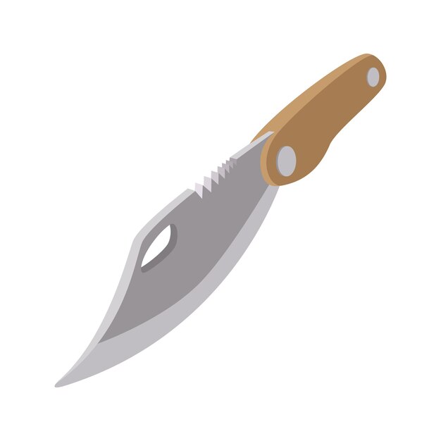 Coltello da campeggio singolo con icona del fumetto a lama affilata isolato su uno sfondo bianco