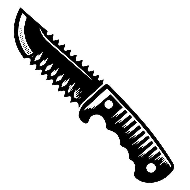 Vettore coltello da pane serrato illustrazione vettoriale line art a silhouette su sfondo bianco
