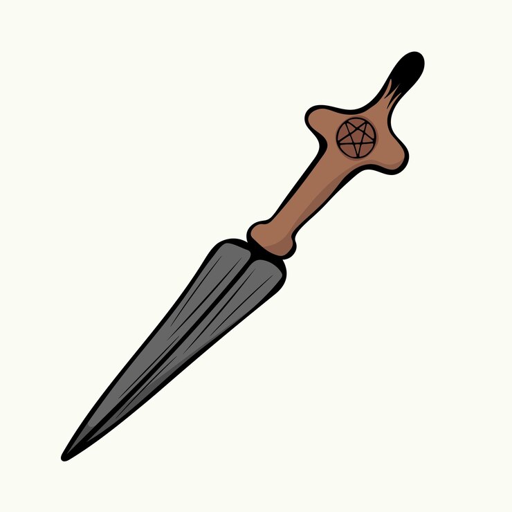 Vettore coltello disegnato a mano con pentacolo sull'illustrazione vettoriale del manico