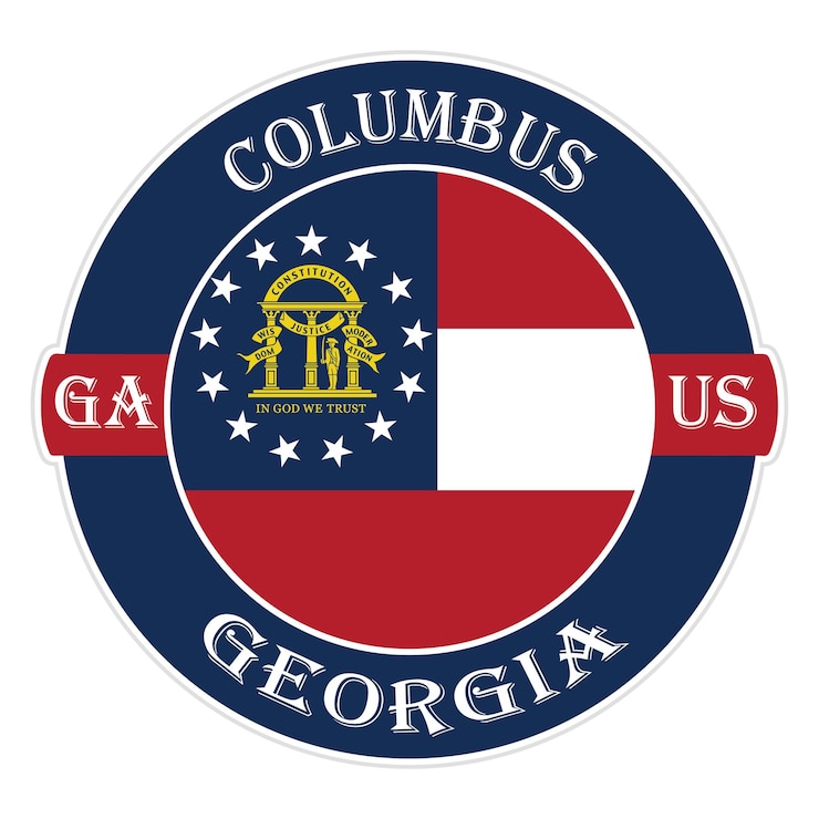 Vettore columbus georgia flag usa travel souvenir seal stamp badge sticker logo vector illustration svg eps