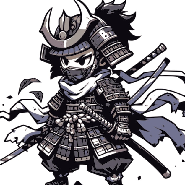 combattente samurai in stile cartone animato su sfondo bianco