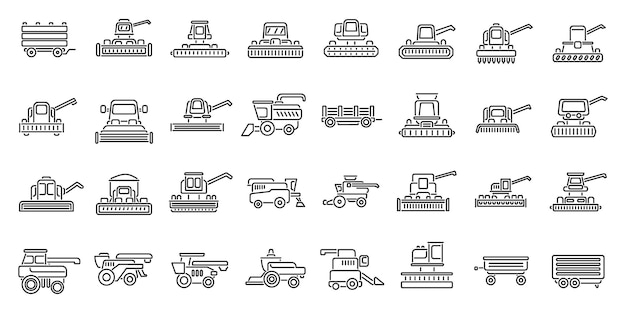 Combinare le icone della mietitrice per delineare il vettore Agricoltura agricola