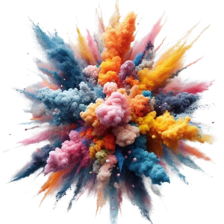 Vettore combinazione di effetti di fumo esplosivi e colorati sul festival di holi