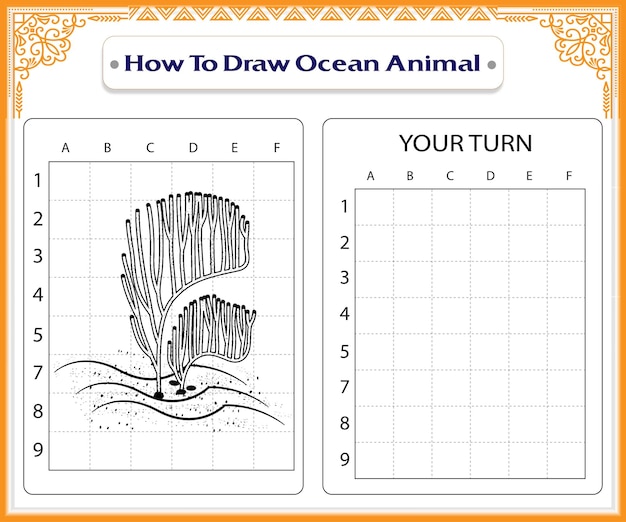 Come disegnare pagine da colorare di animali oceanici per bambini vettore premium