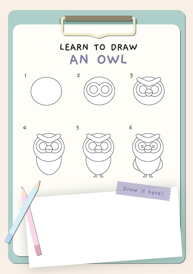 Vettore come disegnare un gufo. passaggi di disegno per bambini. impara a disegnare. stampabile per attività per bambini