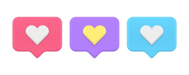 Come valutazione social media comunicazione cuore badge parola bolla icona 3D set vettore realistico