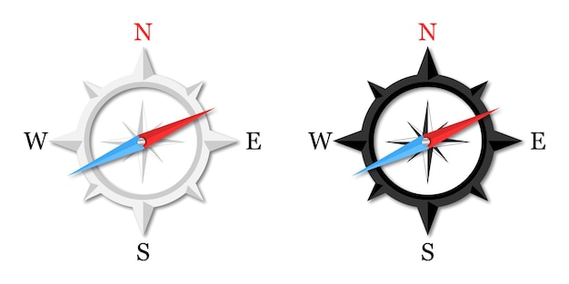 Compass Compass colori bianchi e neri Stock Vector