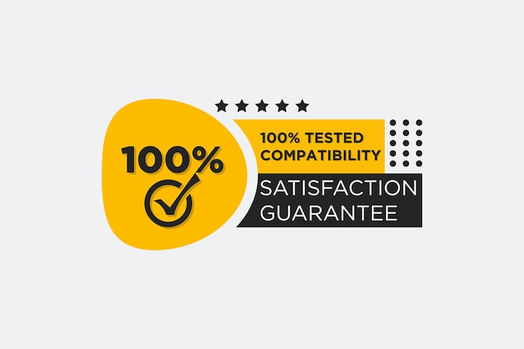 Vettore compatibilità testata al 100% con l'etichetta e il logo dell'icona vettoriale per il prodotto aziendale