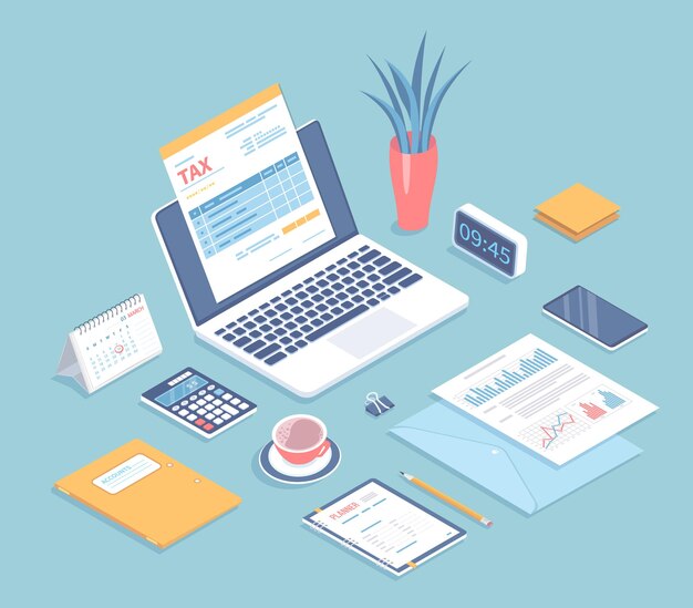 Compilazione del modulo fiscale online sullo schermo del portatile Contabilità dei pagamenti Calendario delle fatture