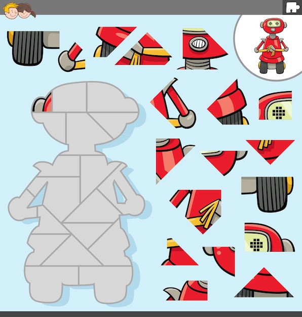 Compito di puzzle con il personaggio del robot dei cartoni animati