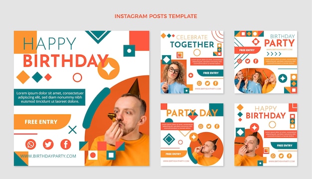 Compleanno a mosaico design piatto ig post