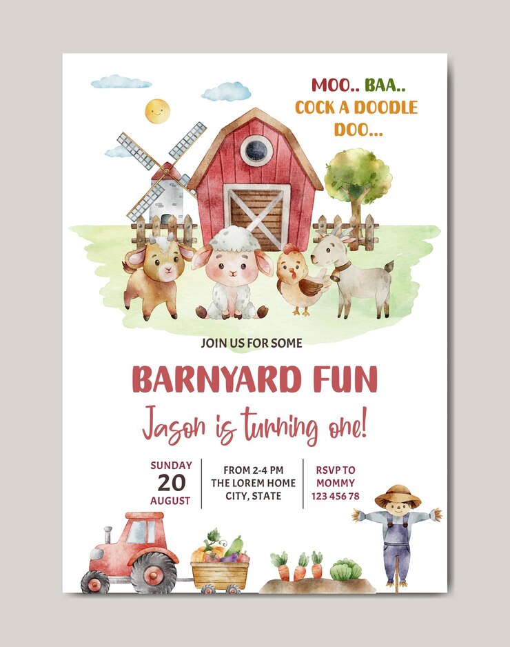 Compleanno con biglietto d'invito ad acquerello a tema terreni agricoli