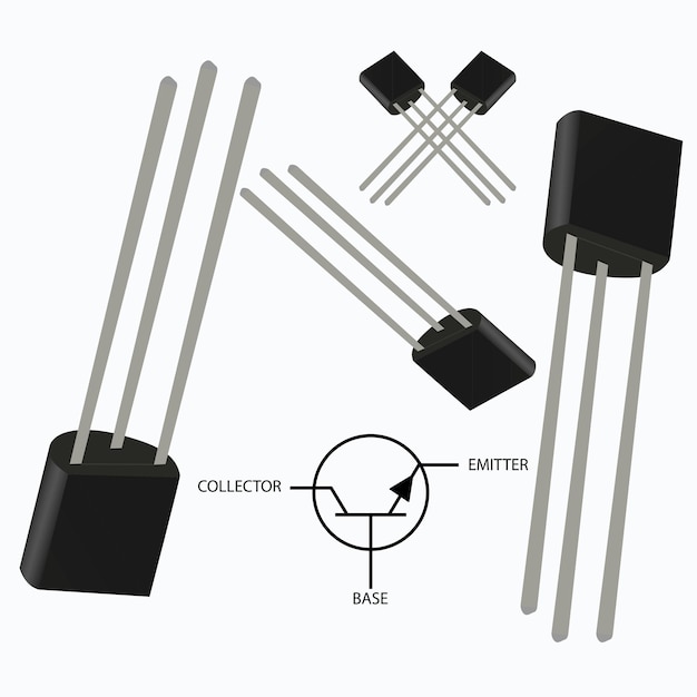 Componente elettronico Illustrazione del transistor a semiconduttore NPN Vettore di transistor elettronici