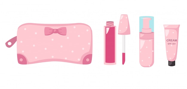Componga la borsa con i cosmetici, illustrazione