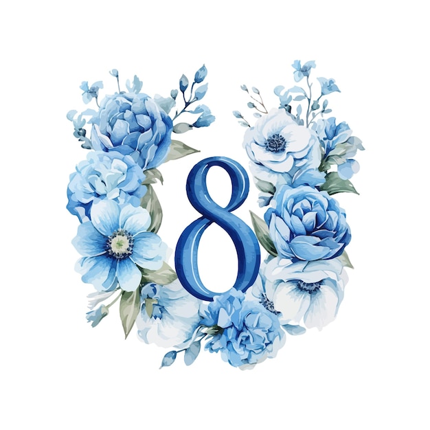 Composizione blu dell'8 marzo con fiori ad acquerello Giorno della donna Disegno di illustrazione vettoriale