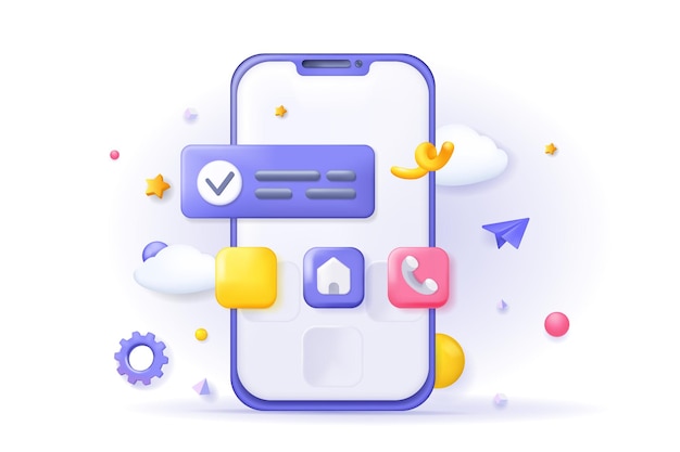 Composizione dell'icona dell'illustrazione di concetto di sviluppo di app con il telefono cellulare con i pulsanti di navigazione