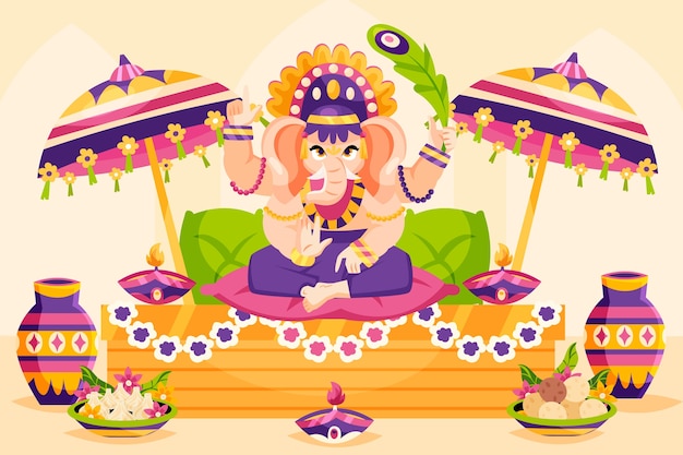 Composizione di Ganesh Chaturthi in stile piatto