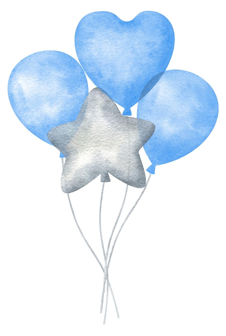 Composizione di palloncini colore grigio e blu clipart festivo aerodesign a forma di cuore una stella una palla