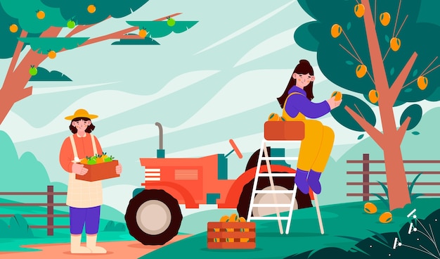 Composizione di raccolta di frutta piatta disegnata a mano