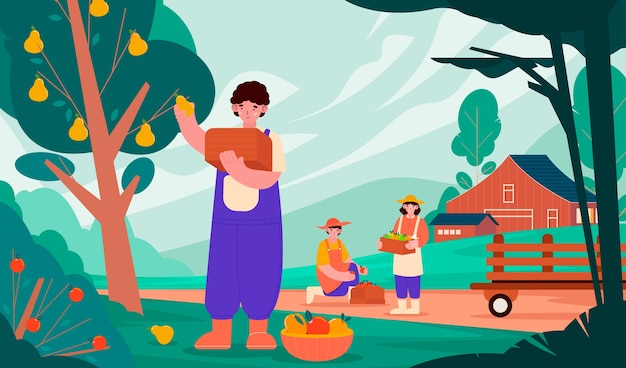 Composizione di raccolta di frutta piatta disegnata a mano