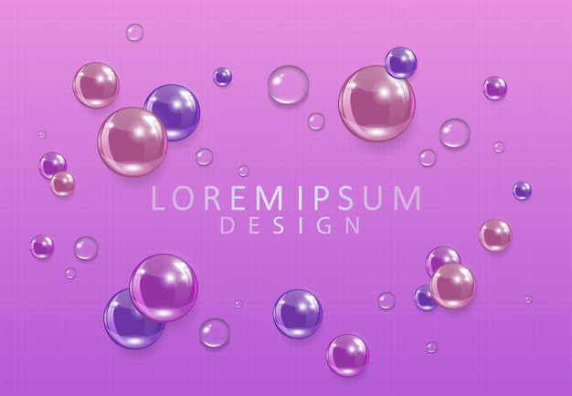 Composizione di struttura viola con gocce d'acqua di sfere di vetro multicolori
