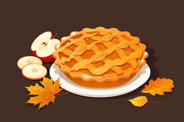 Vettore composizione di torta di mele autunnale con mele e foglie fresche