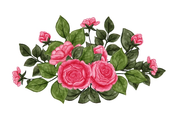 Composizione floreale di rose con acquerello