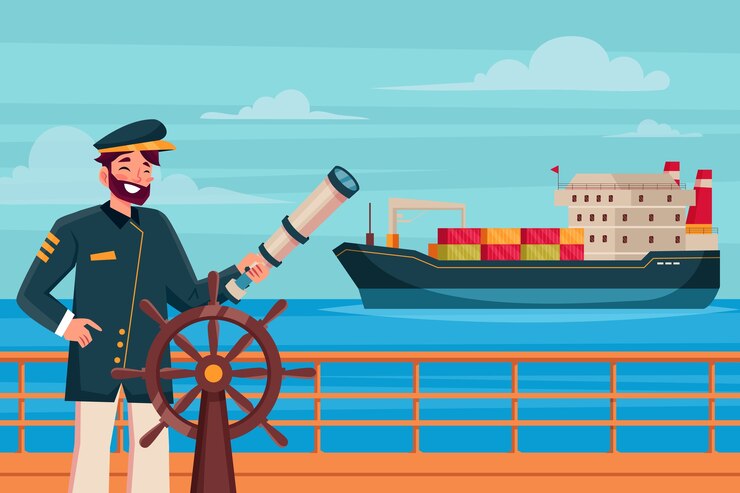 Vettore composizione nautica di cartoni animati disegnati a mano