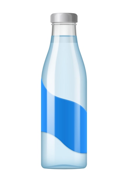 Composizione realistica della bottiglia di acqua minerale con l'immagine isolata della bottiglia di acqua di vetro sull'illustrazione bianca di vettore del fondo