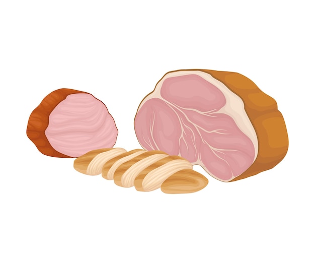 Composizione vettoriale di lastre e fette di carne isolate su sfondo bianco