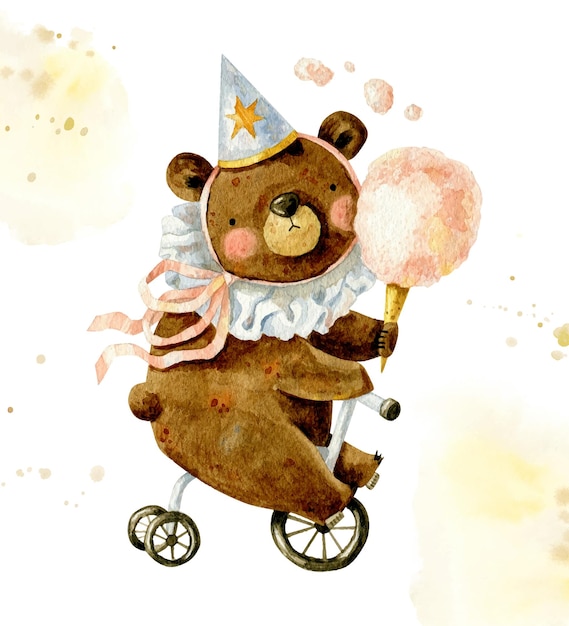 Composizione vintage buon compleanno con simpatico orso in protezione di compleanno