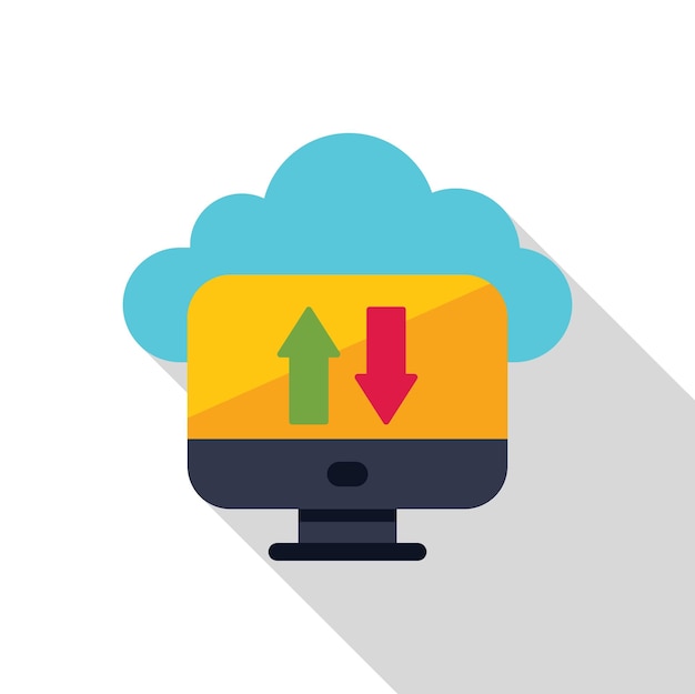 Computer che mostra le frecce di caricamento e download con il backup in cloud sopra