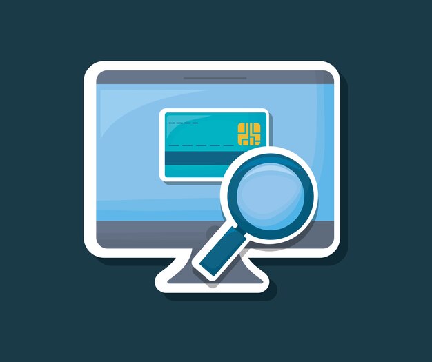 computer con carta di credito e lupe