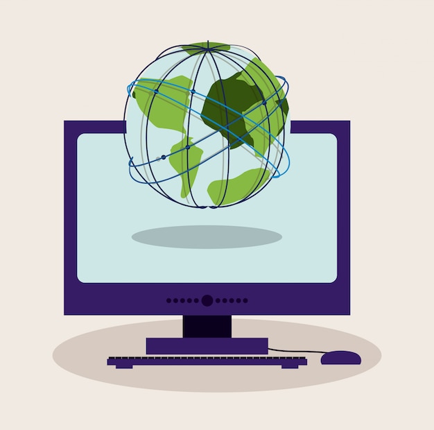 Computer con globo terrestre