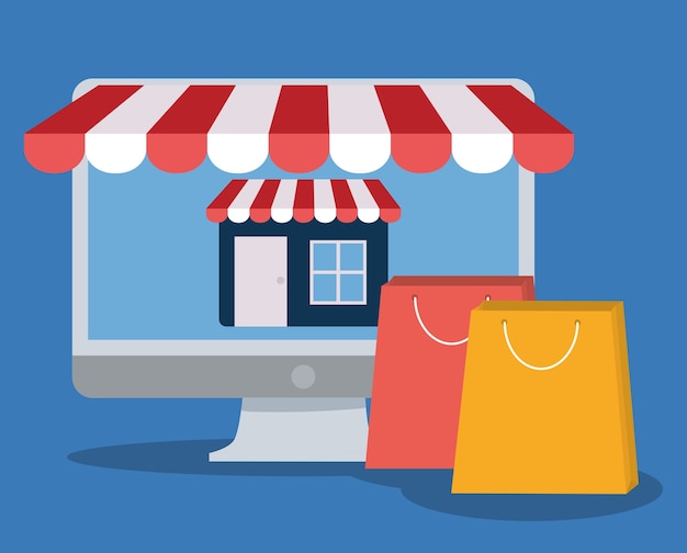 computer con immagine di icone relative shopping online