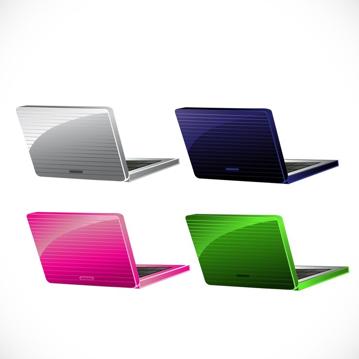 Vettore computer portatile bianco verde rosa blu isolato su priorità bassa bianca