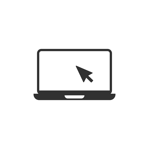 Computer portatile con icona del puntatore isolato su sfondo bianco Illustrazione vettoriale