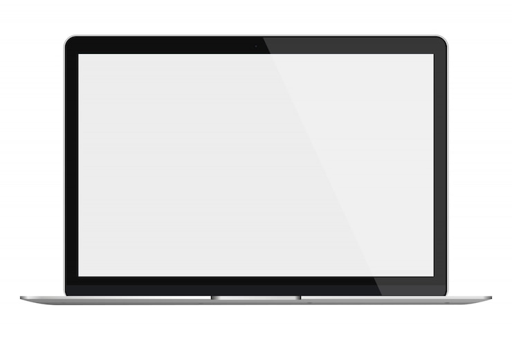 Vettore computer portatile con lo schermo in bianco isolato su fondo bianco.
